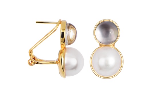 [18047EPBLDO] Sterling silver 10mm pearl with grey mother-of-pearl earring