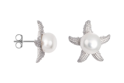 [18050EPBLRD] Sterling silver 12x12mm starfish with 6mm pearl earring