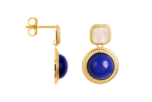 [18054ERLZDO] Sterling silver square mother-of-pearl and lapis lazuli semicircle earring