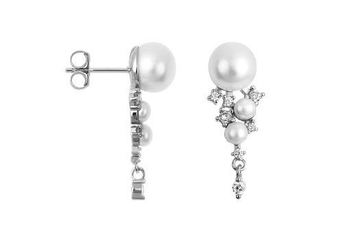 [18055EZPBLRD] Pendiente plata 925 mix de zirconitas y perlas