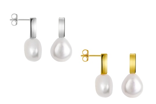 Sterling silver 7x3mm bar with 9mm pearl earring