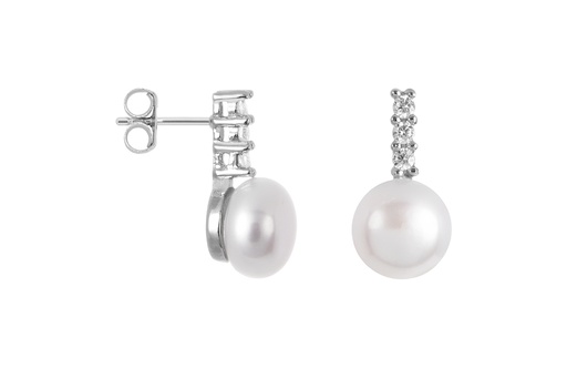 [18059EZPBLRD] Sterling silver zirconia & pearl earring