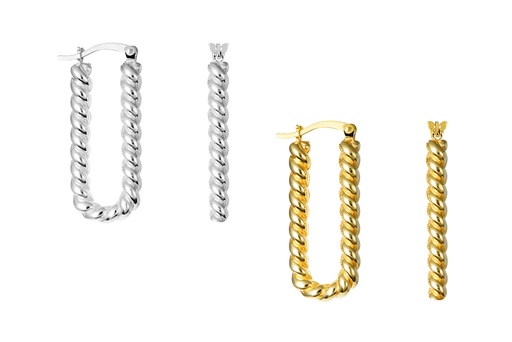 Sterling silver rectangular braided hoop earring