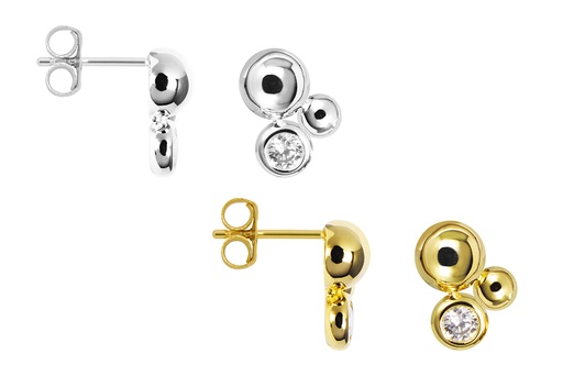 [18156EZBLDO] Sterling silver semicircles and zirconia earring