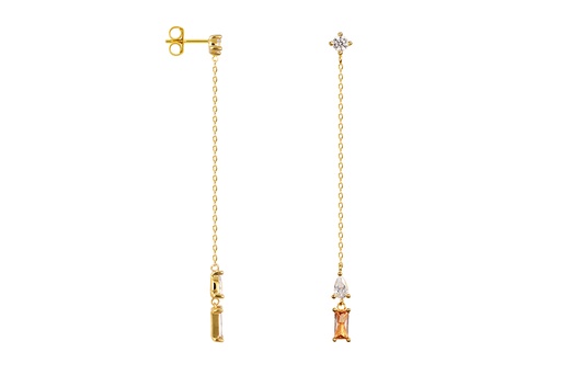 [18161EZMXDO] Sterling silver pear-shaped and baguette zirconia earring