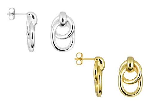 Sterling silver electroform two interlocked links earring