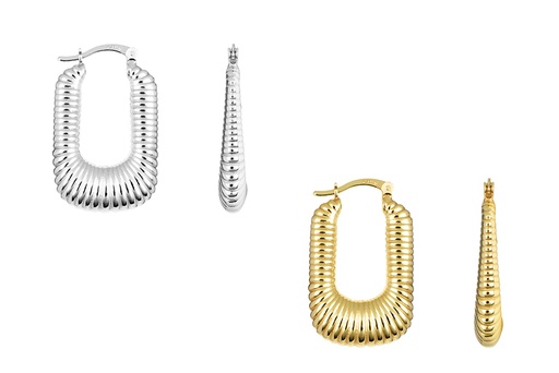 Sterling silver grooved rectangular hoop earring