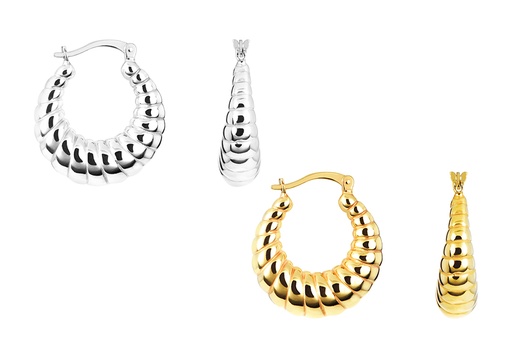 Sterling silver grooved hoop earring