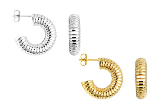 Sterling silver grooved hoop earring