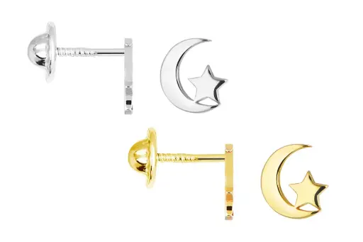 Sterling silver moon with star earring