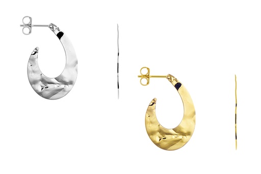 Sterling silver hook hoop earring with hammered finish