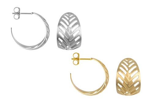 Sterling silver brushed openwork leaf hoop earring