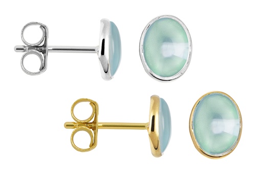 Sterling silver oval natural stone earrings