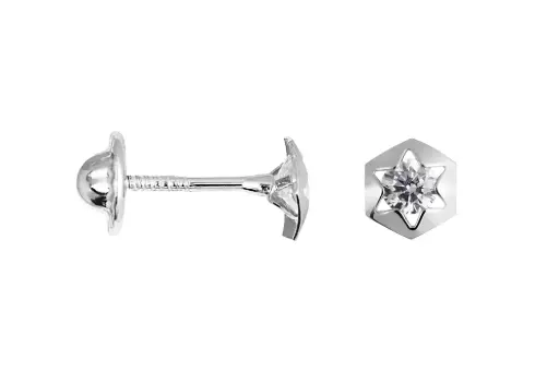 [18306EZBLRD] Sterling silver hexagonal with six-pointed zirconia star earrings