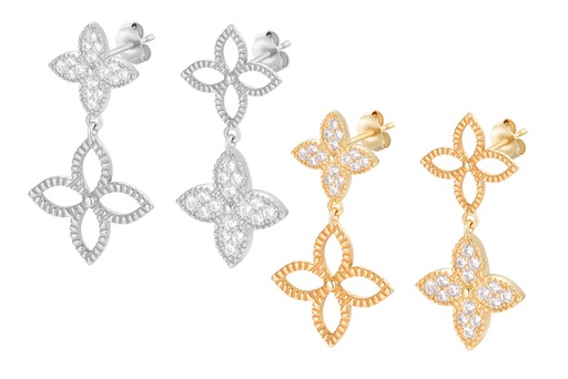 Pendiente plata 925 dos flores de zirconitas