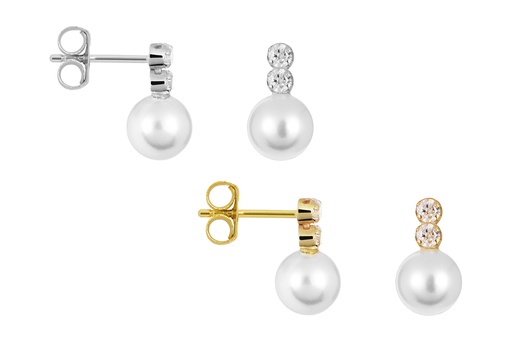 Sterling silver 6mm pearl and 2mm zirconia you & me earring