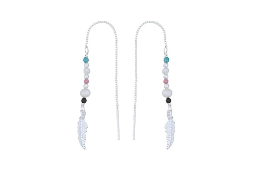 [18383EPBLPL] Pendiente plata 925 pluma con mix piedras y perlas