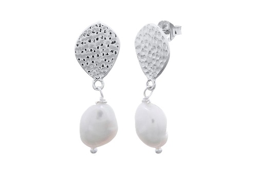 [18388EPBLHAPL] Sterling silver irregular disc and 7mm pearl earring