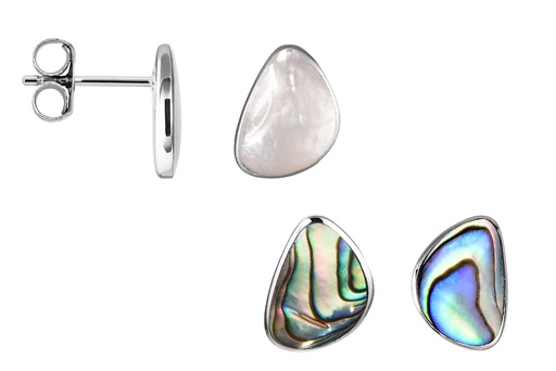 Sterling silver abalone and mother of pearl irregular shape earring