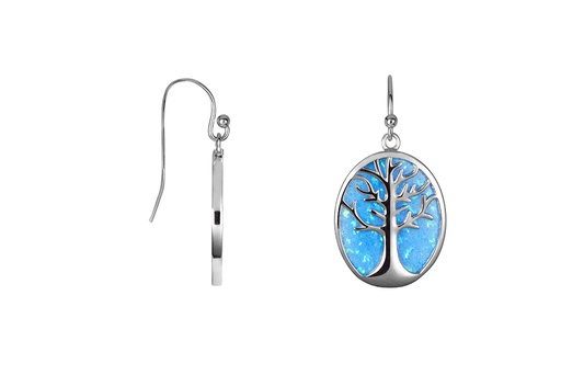 [18394EGOPRD] Pendiente plata 925 arbol de la vida opalo azul