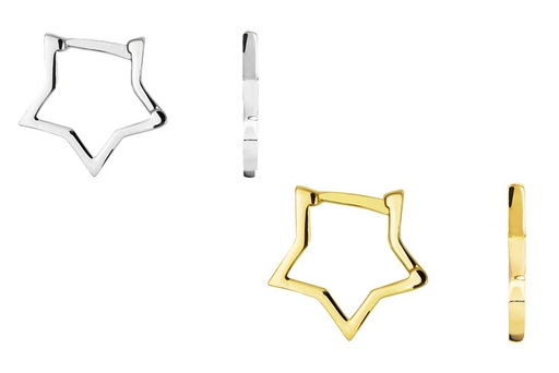 Sterling silver 15x2mm hoop with star design earring