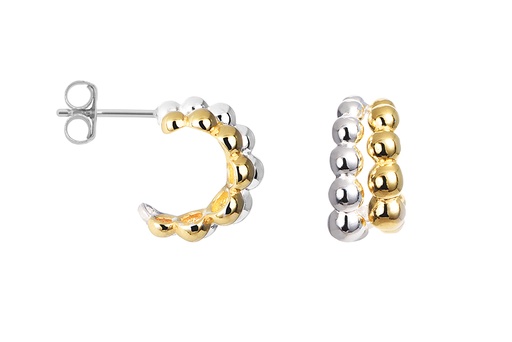 [18469EPLDO] Sterling silver double hoop design with two-tone beaded detail earring