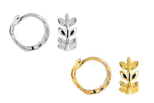 Sterling silver laurel leaf hoop design earring