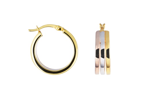 [18498EPLDODR] Sterling silver three-tone hoop earring