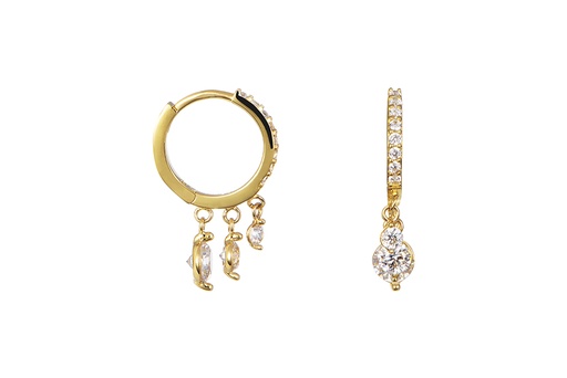[18547EZBLDO] Sterling silver hoop with three cubic zirconia in different sizes earring