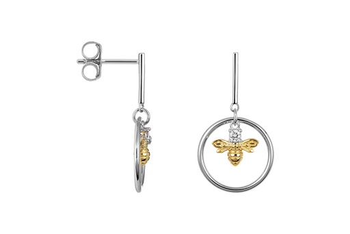 [18548EZBLRDDO] Pendiente plata 925 barra 11mm circulo 15mm con abeja 9x9mm