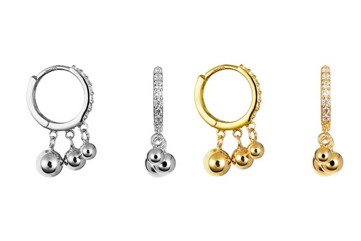 Sterling silver hoop with three beads in different sizes earring