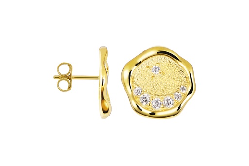 [18558EZBLDO] Pendiente plata 925 redondo irregular con estrella y luna