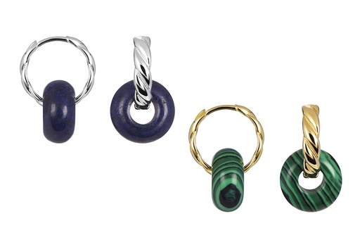 Sterling silver hoop with stone donut hoop earring