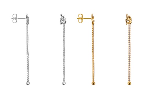 Sterling silver 2mm rivière-style cubic zirconia with 9x5mm knot and 3mm bead earring