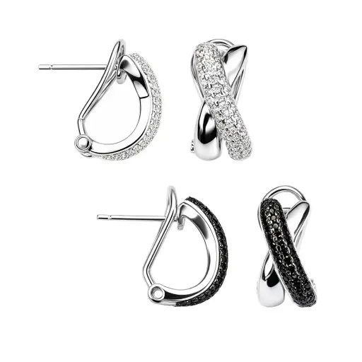 Sterling silver cubic zirconia crossed earring