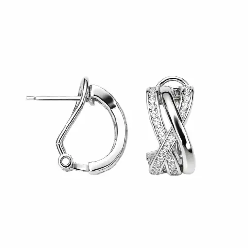 [18597EZBLRD] Sterling silver cubic zirconia double crossed earring