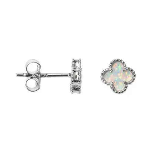 [18605EGWORD] Sterling silver flower white opal glass earring