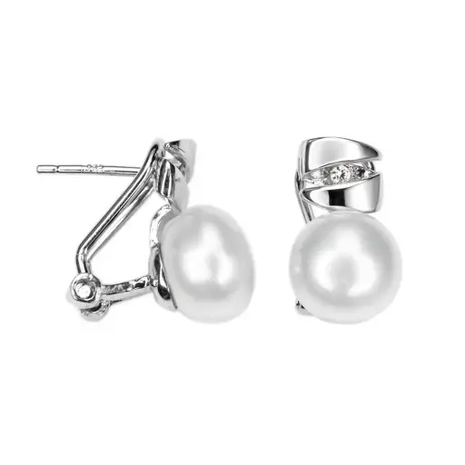 [18612EPBLRD] Sterling silver toi et moi style earring