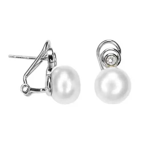 [18613EPBLRD] Pendiente plata 925 tu y yo perla 11mm