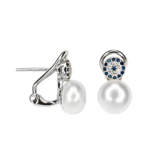 [18617EPBLRD] Sterling silver evil eye 6mm zirconia toi et moi style earring