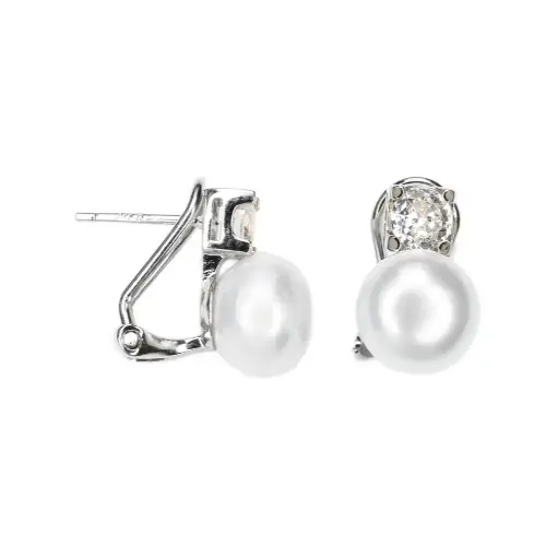 [18620EPBLRD] Pendiente plata 925 tu y yo con zirconita blanca