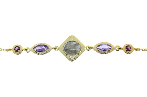 [69010170000] Pulsera plata 925 amatista. labrodolite y garnet
