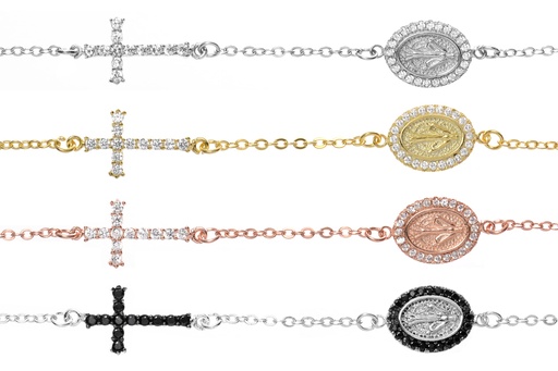 [08763P151ZBL] Pulsera plata 925 cruz y virgen zirconita