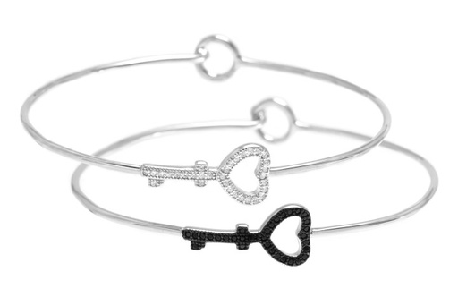 Brazalete plata 925 rigido llave corazon cz