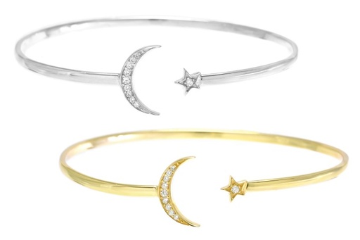 Brazalete plata 925 rigido luna estrella cz