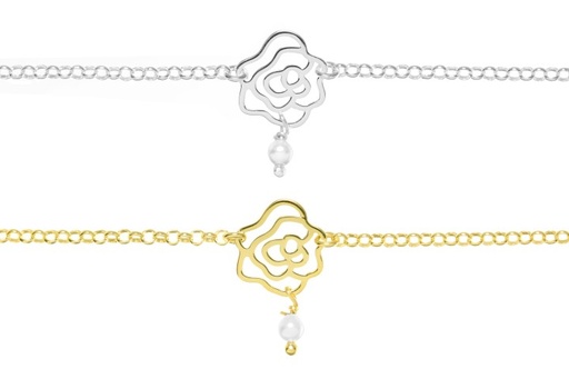 Silver 925 flower pearl bracel 16+5cm sterling silver