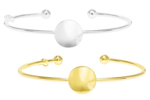 Brazalete plata 925 rigido abierto placa redonda