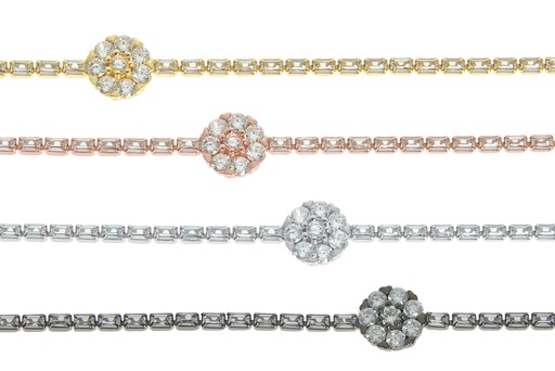 Pulsera plata 925 riviere baguete 1l cz flor