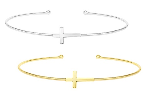 Pulsera brazalete plata 925 abierta cruz