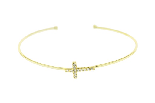 Brazalete plata 925 rigido cruz cz